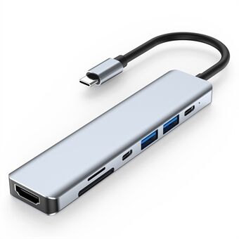 2121 7-in-1 USB-C dockingstation Lichtgewicht draagbare USB-hubadapter Multipoort Type-C-converter Ondersteuning HD 4K 30Hz, PD 87W, 5.0Gbps gegevensoverdracht