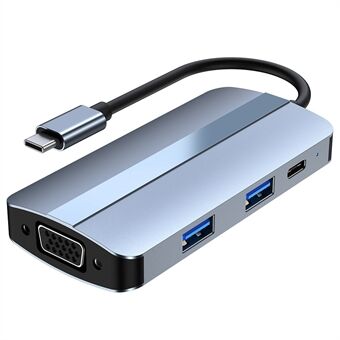 2106 Type-C dockingstation draagbare USB-hubadapter Multipoort 7-in-1 USB-C naar HD 4K / 30Hz, PD 100W, VGA 1080P, USB3.0, USB2.0