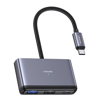 USAMS US-SJ627 4-in-1 hubadapter type-C naar USB3.0*1 + USB2.0*2 + PD 60W uitbreidingsdock - donkergrijs