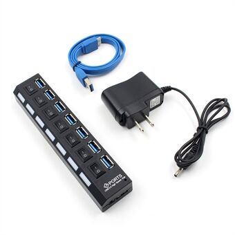 USB 3.0-desktopkabel Aan/uit-schakelaar 7-poorts HUB voor laptop met AC-adapter