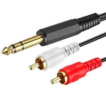 JUNSUNMAY 6,35 mm mannelijke stereo naar 2 RCA mannelijke stekkerkabel 1/4 inch naar dubbele RCA Y-splitter audiokabel, 1,5 m