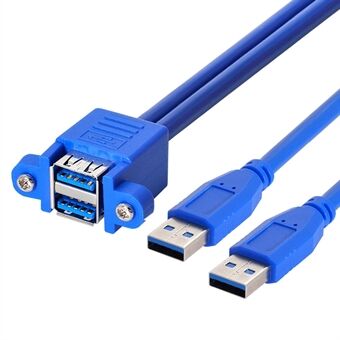 U3-104 50 cm dubbele USB 3.0 mannelijke naar stapelbare dubbele USB vrouwelijke verlengkabel met montagegaten voor schroefpaneel