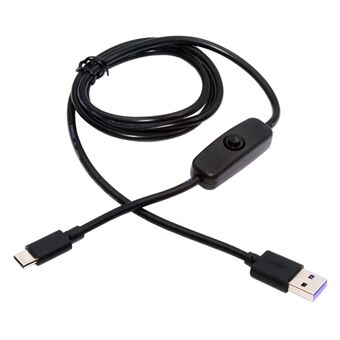 PW-015-TC 1m Type-C Male naar USB-A Male USB2.0 Kabel met Aan / Uit Schakelknop voor DC5V Bureaulamp Ventilator Camera