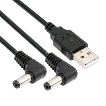 U2-077-RI 1,5m USB Type-A Mannetje naar Dual 5.5x2.1mm DC 5V Voedingsplug Splitter Rechtshoekige 90 Graden Connector Oplaadkabel