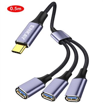 0,5m ENKAY ENK-CB171 Type-C naar 3 USB 2.0 Oplaadkabel OTG Splitter Y Verlengsnoer - Grijs