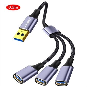 0,5m ENKAY ENK-CB172 USB 2.0 naar 3 USB 2.0 Oplaadkabel OTG Splitter Y Verlengsnoer - Grijs