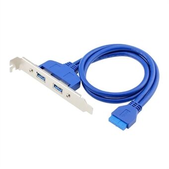 50 cm 2 poorten USB 3.0 vrouwelijk achterpaneel naar moederbord 20-pins header-connectorkabel met PCI-sleufplaatbeugel