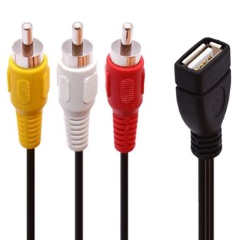 JUNSUNMAY 0,2 m USB vrouwelijk naar 3 RCA mannelijk kabelsplitter Audio Video AV composiet adaptersnoer