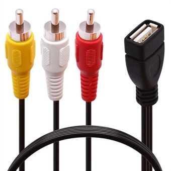 JUNSUNMAY 1,5 m USB naar 3 RCA vrouwelijk naar mannelijk splitterkabel Audio Video AV composiet adapterkabel