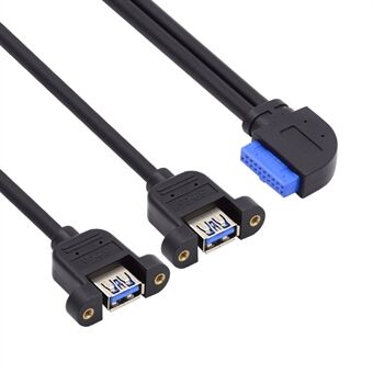 U3-088-RI 90 Graden Schuine 19Pin 20Pin Male naar Dual USB 3.0 Vrouwelijke Kabel 5Gbps Schroef Mount Type Verlengsnoer