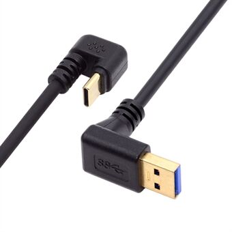 UC-101-DN 0.3m USB3.0 Type-A naar USB-C voedings- en datasnoer met 90 graden haakse stekker in de tegenovergestelde U-vorm.