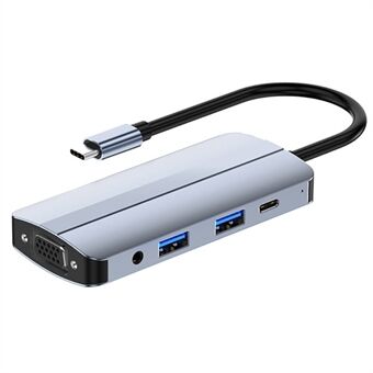 JUNSUNMAY JSM-HUB013 Type-C dockingstation 8-in-1 draagbare USB-C hubadapter Type-C splitter naar HD+VGA+4K HD-video+3,5 mm audio