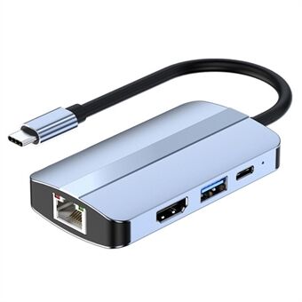 JUNSUNMAY JSM-HUB003 Type-C Hub Adapter 6-in-1 USB-C Docking Station Splitter Ondersteuning 4K HD Video, 100Mbps, 87W PD Oplaadconverter