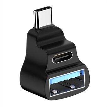 UC-068-AC schuine USB-C mannelijk naar dubbele Type-C+Type-A vrouwelijke voedingsdatasplitteradapter