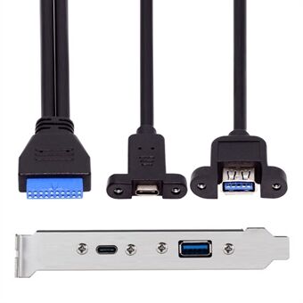 UC-020-AC USB3.0 Moederbord 19 / 20Pin naar USB-C Type-C & USB 3.0 Dubbele Poorten Vrouwelijke PCI-E Achterpaneel 5Gbps Kabel