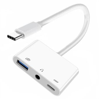 UC-155-TC004 Type C naar 3.5mm audio + Type-A USB2.0 OTG-vrouwelijk met PD-stroomlaadadapter voor laptop, tablet en telefoon.