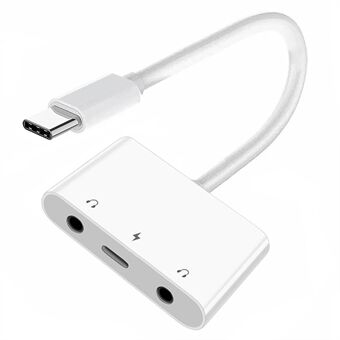 UC-155-TC005 Type C naar Dual 3.5mm Audio AUX + MIC Geluidskaart met PD Power Charge-adapter voor laptop, tablet en telefoon.