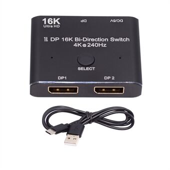 DP-030-16K DP DisplayPort 2.0 Bi-Directionele 2x1 Schakelhub Ondersteunt HDCP SST Extended 16K / 60hz 4K / 240hz Converter