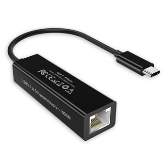 CHOETECH HUB-R01 USB-C naar RJ45 10/100/1000Mbps Ethernet Adapter Snoer Netwerk Vernikkelde Connector