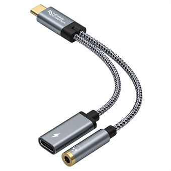 CABLECREATION CD0857 2-in-1 Type-C Goud-vergulde Mannelijk naar Type-C Vrouwelijk + 3.5mm Vrouwelijke Adapter Kabel