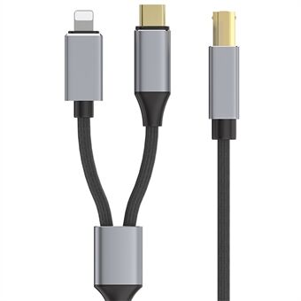 1m 2-in-1 iP + Type-C naar Midi Adapter Kabel voor Printer / Elektronisch Keyboard / Mixer / Geluidskaart