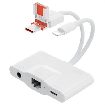 NK1033TL Pro USB + Type-C + iP naar Dual USB 2.0 / USB-C / 3.5mm / Ethernet Adapter voor Laptop Tablet Smartphone