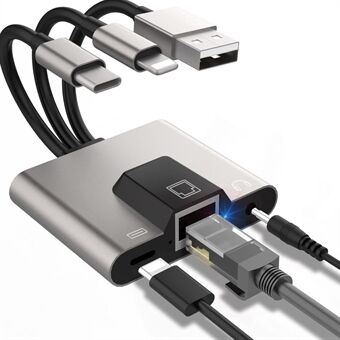 NK-1056S iP / USB-A / Type-C 3-in-1 Ethernet Adapter met 3,5 mm audio-aansluiting voor Windows / Mac OS / Telefoon / Pad