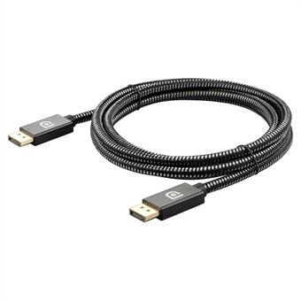 2m DP 1.2 versie DP male naar male kabel vergulde gevlochten draad met metalen omhulsel ondersteuning 4K @ 60Hz 2K @ 144Hz - Zilver zwart