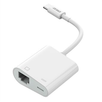 ENKAY HAT- Prince Type-C Male naar Type-C Female + RJ45 Ethernet-poorten Converter Draagbare 2 in 1 USB C + RJ45 Ethernet-adapterkabelconnector Ondersteuning 100 Mbps-transmissie