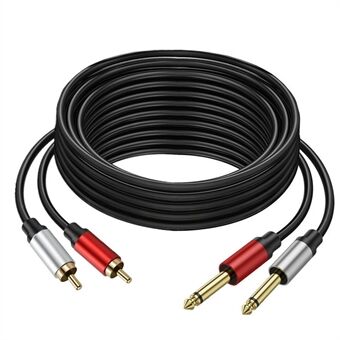 5m Dual 1 / 4 inch TS naar Dual RCA Stereo Audiokabel 2x 6.35mm TS naar RCA Male Adapter Draad