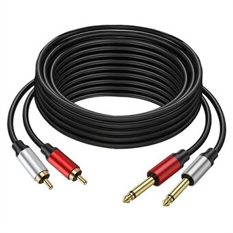 2m Duale 1 / 4 inch TS naar Duale RCA Stereo Audiokabel 2x 6.35mm TS naar RCA Male Adapter Draad