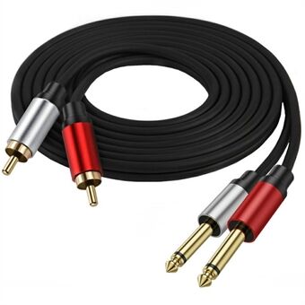 1m Dubbele 1 / 4 inch TS naar Dubbele RCA Stereo Audiokabel 2x 6.35mm TS naar RCA Mannelijke Adapterkabel