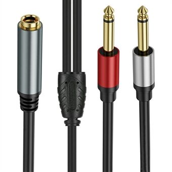 0.3m 6.35mm TRS Stereo Vrouwelijk naar Dubbele 6.35mm Mannelijke TS Mono Jack Audio Speaker Splitter Kabel