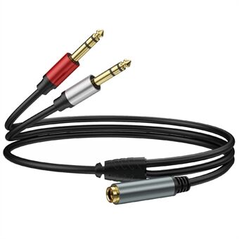 1m 6.35mm Vrouwelijke Jack naar 2x 1 / 4 Inch Mannelijke Plug Stereo Audio Adapter Speaker Y Splitter Kabel