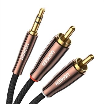 UGREEN 80848 3 meter Hi-Fi geluidskwaliteit 3,5 mm naar 2RCA mannelijke omkeerbare stereo audio-adapter RCA-kabel voor smartphones / luidsprekers / hifi-versterker / HDTV / MP3-spelers