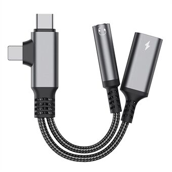 L-vormige iP / USB-C naar 3,5mm Vrouwelijke + Type-C Oplaadkabel Audio Oplaadadapter