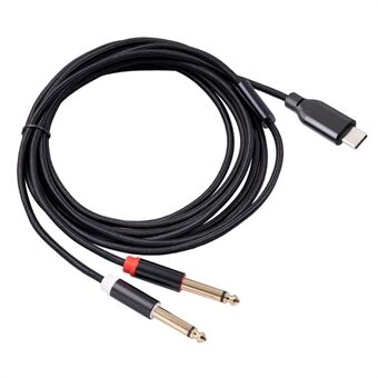 3708 Type-C-stekker van 2 m voor dubbele audiokabel van 6,35 mm Y-splitterkabel voor telefoon, tablet, draagbare versterker, luidspreker