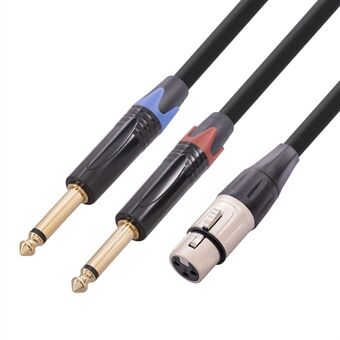 6,35 mm audiokabel XLR vrouwelijk 3-pins naar dubbel mannelijk 1/4 inch TS AUX-adapter splitterkabelconverterdraad, 2 m