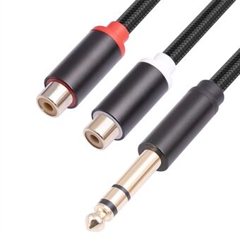 3712 0.3m 6.35mm Male naar Dual RCA Female Splitter Kabel 1 / 4 Inch Male Stereo naar 2 RCA Female Adapter Lijn