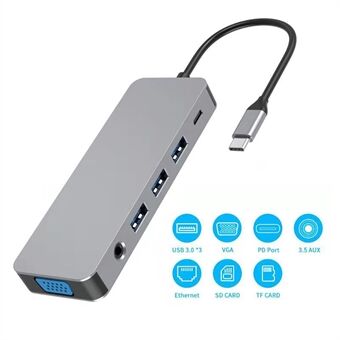 YK9321 11 in 1 aluminium type C HUB USB C naar USB3.0 VGA Ethernet TF card PD docking station Adapter kabel voor laptop