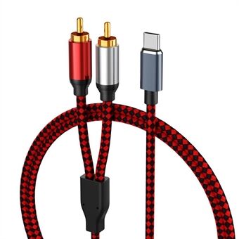 1,5 m USB Type-C naar 2 RCA mannelijke audiokabel verbindingskabel voor mobiele telefoon tablet voor luidspreker/versterker