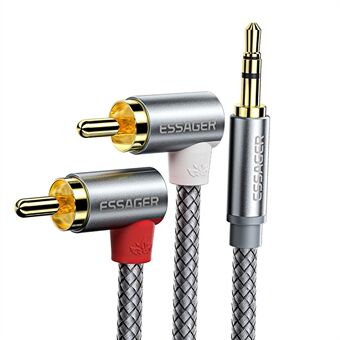 ESSAGER 3M vergulde 3,5 mm Aux naar elleboog dubbele RCA-adapterkabel Y-splitterkabel voor smartphone, luidspreker, MP3