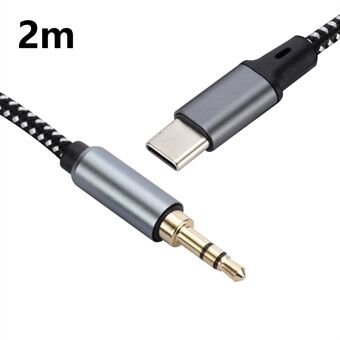 2m USB-C Mannetje naar 3.5mm Mannetje Audio Adapter Kabel Gevlochten Hoofdtelefoon Auto Stereo Aansluitkabel