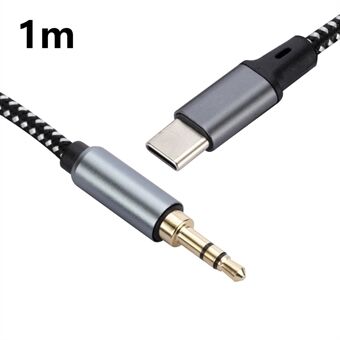 1m USB-C Mannelijk naar 3.5mm Mannelijk Audio Adapter Kabel Gevlochten Hoofdtelefoon Auto Stereo Aansluitkabel