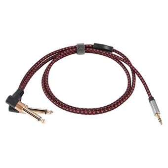 1 m JY-01 3,5 mm mannelijk naar dubbel 90 graden 6,35 mm mannelijk haakse Y-kabel AUX-splitter audiokabel voor luidsprekerversterkermixer