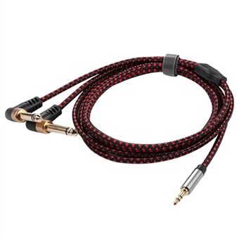 2 m JY-02 3,5 mm tot 2 * 6,35 mm 90 graden mannelijk naar mannelijk AUX-splitter audiokabel