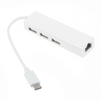 USB 3.1 Type C naar 3-poorts USB 2.0 Hub met Gigabyte Ethernet Adapter voor Apple New MacBook 12-inch - Wit