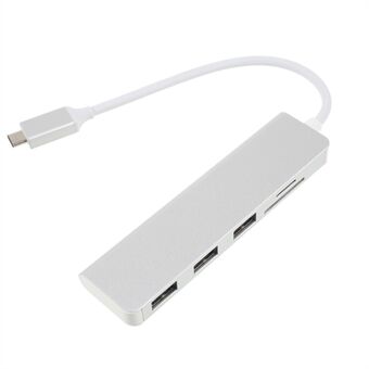 Multifunctionele aluminiumlegering 5-in-1 Type-C Hub met TF / SD-kaartlezer + 3 USB 3.0-poorten voor MacBook Pro