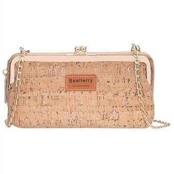 BAELLERRY 8596 dames vintage bedrukt PU-leer Kiss Lock lange portemonnee muntkaarthouder met kettingriem