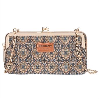 BAELLERRY 8596 dames vintage bedrukt PU-leer Kiss Lock lange portemonnee muntkaarthouder met kettingriem